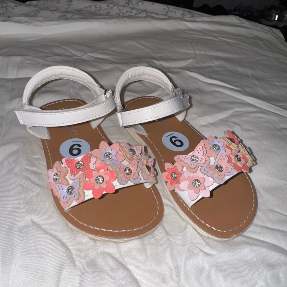 Annie White and Pink Floral Sandals